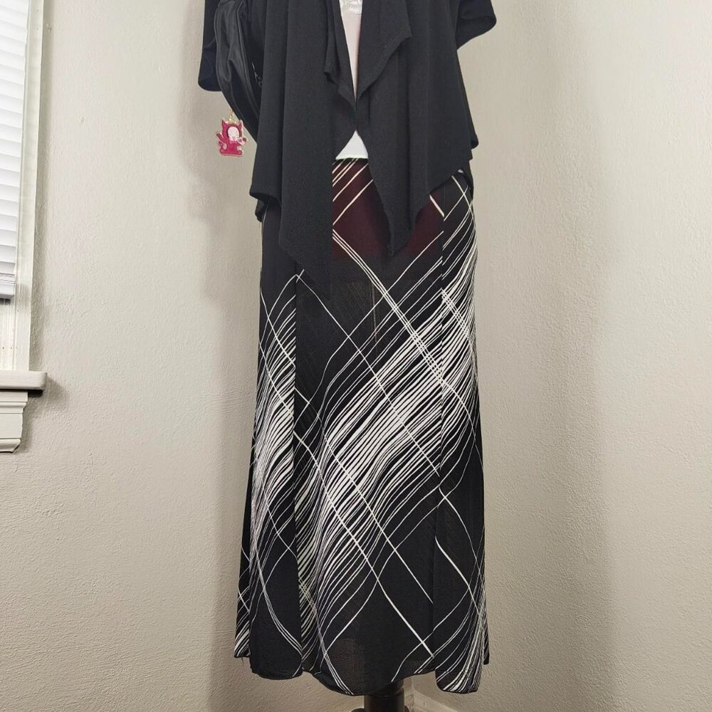 Vintage 90s Sheer Abstract Black White Plaid Maxi Skirt Maria Gabrielle Large